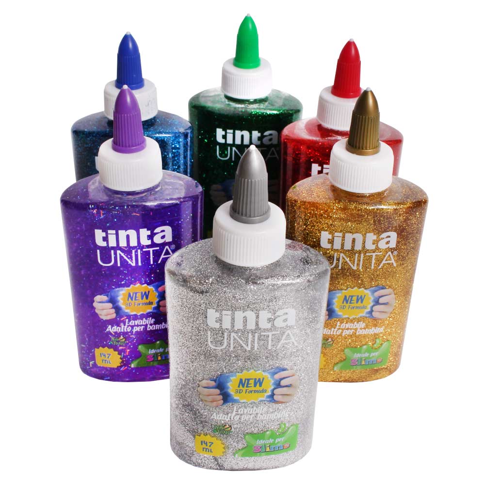 Tinta Unita Slime Colla Glitter Colori Fluo Pastello e attivatore pronto