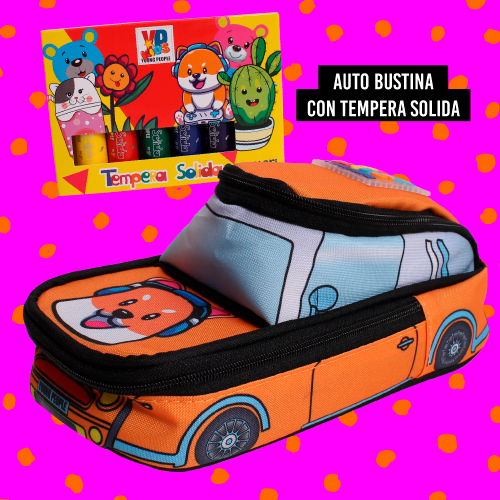 AUTO BUSTINA CON TEMPERA SOLIDA DA 6 colori | cm 15x21x10 | Chiusura con cerniera