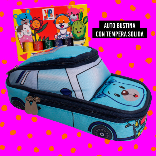 AUTO BUSTINA CON TEMPERA SOLIDA DA 6 colori | cm 15x21x10 | Chiusura con cerniera